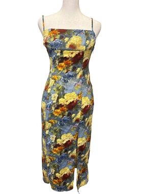 yellow strappy midi dress Goldie Soft Yellow Satin Floral Dress – Vavavoom.ie